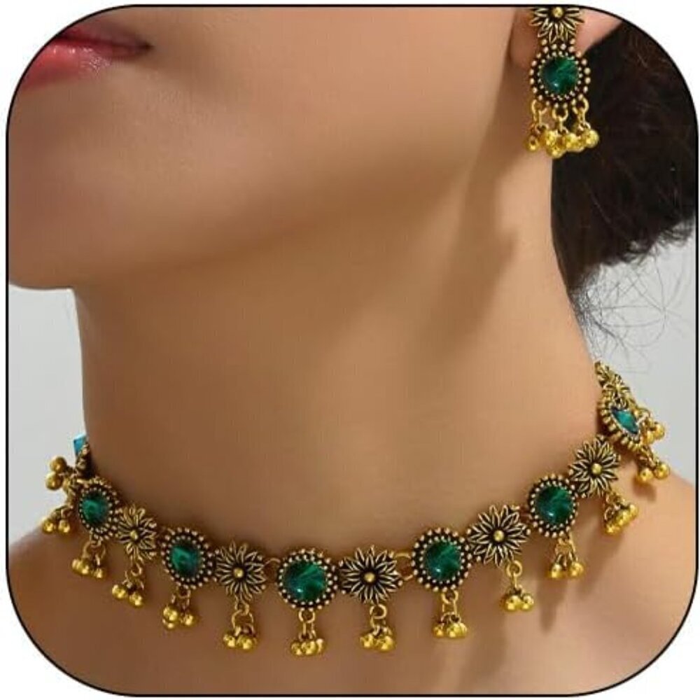 Indian Jewelry Set Gold Oxidized Bridal Wedding Party Traditional NecklaceEarrin